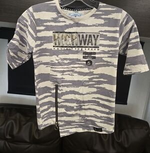 Bambini Brand, Highway Graphic Stripe Short-Sleeve Tee - White & Gray